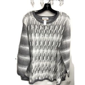 NWOT ALFRED DUNNER LIGHT DARK GRAY VINTAGE 1990s CROCHET CABLE KNITTED BEADED 1x